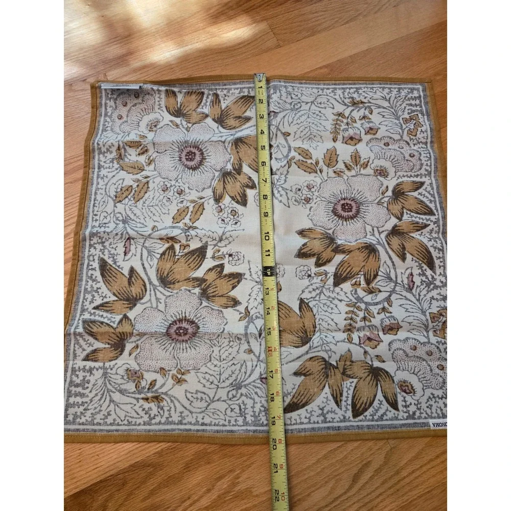 Set 4 Williams Sonoma Gold Brown Floral Block Print Cotton Napkins 20''